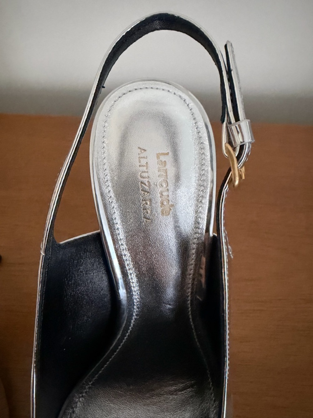 Larroude x Altuzarra Silver Pointed-Toe Slingback Stiletto Heels - Picture 3 of 8
